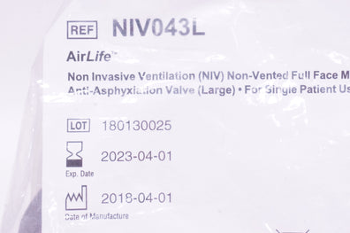 CareFusion NIV043L Non-Vented Full Face Mask With Anti-Asphyxiation Valve Large